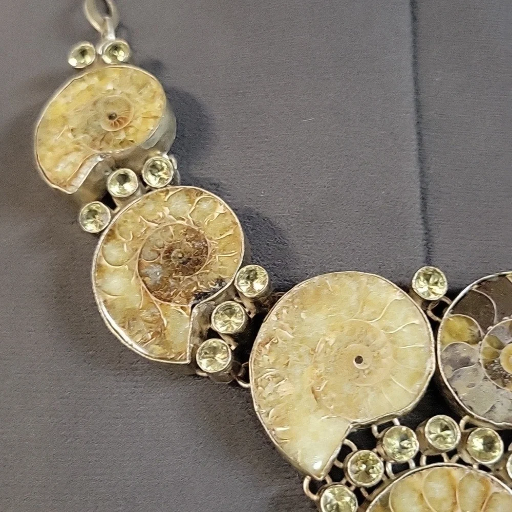 Chunky Boho Hippie Ammonite Fossil Shell Necklace with Citrine Accents - Picture 4 of 17